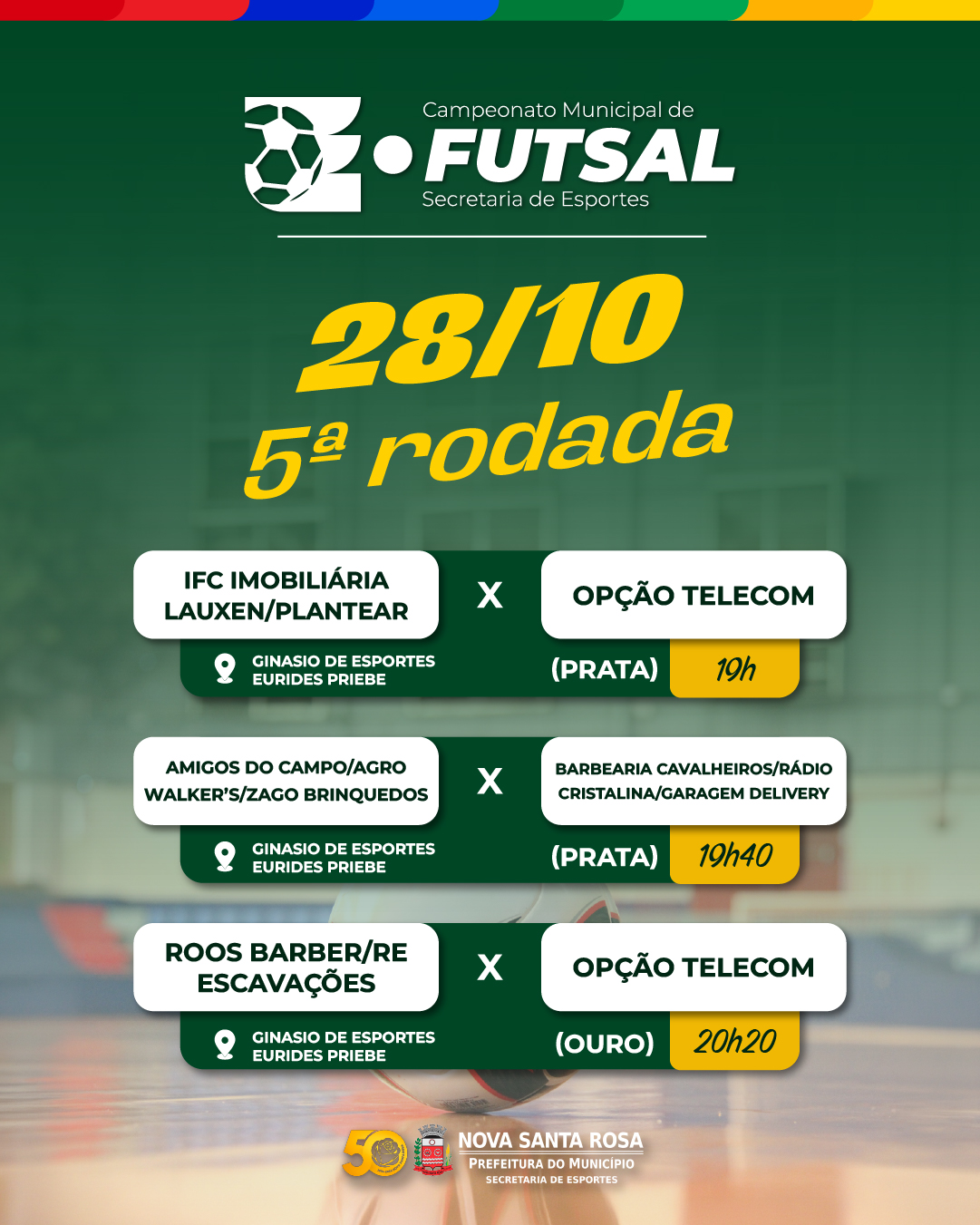 5ª rodada do Campeonato Municipal de Futsal reúne três jogos nesta quarta-feira