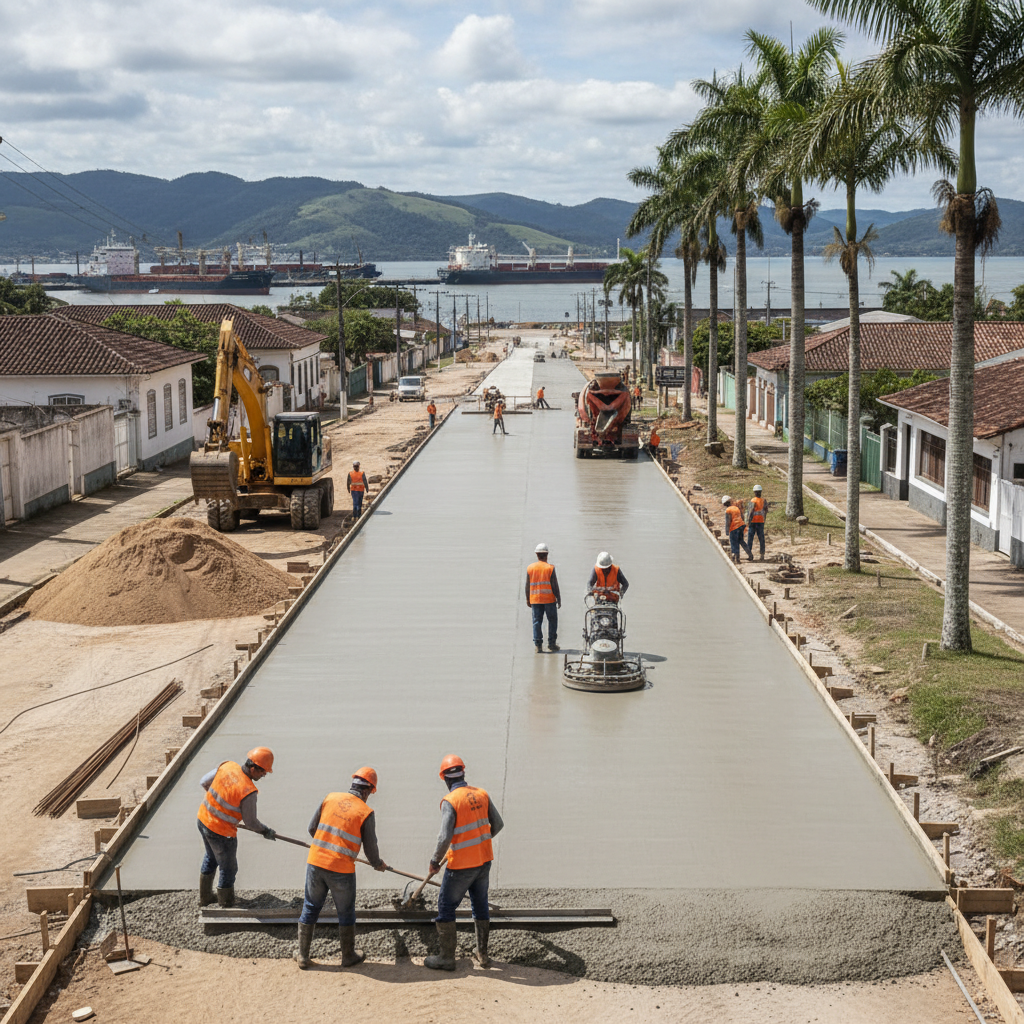 Obras de R$ 4,7 milhões em pavimentação com concreto em Antonina entram na reta final