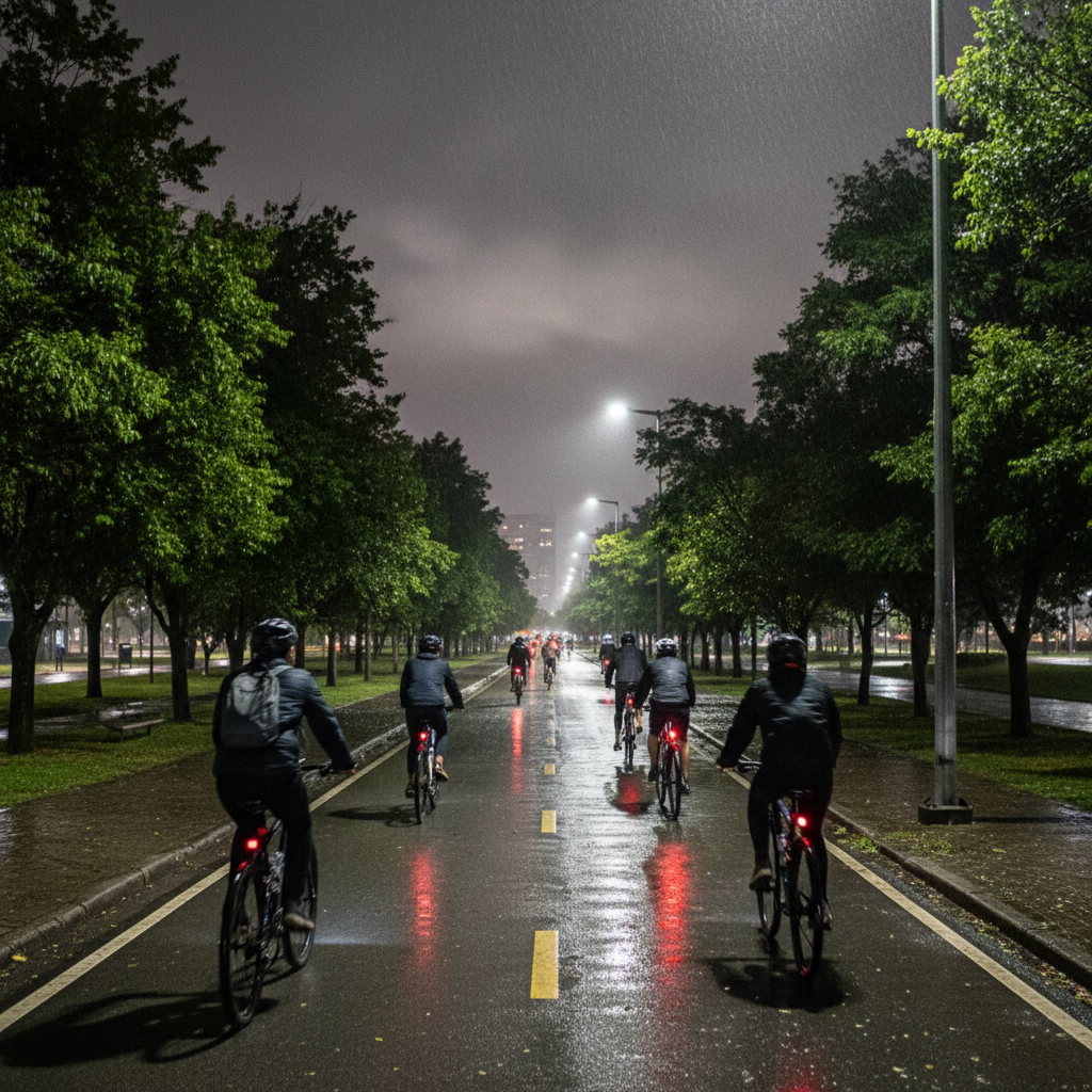 Passeios noturnos de ciclismo reúnem participantes em percursos leves de 10 km