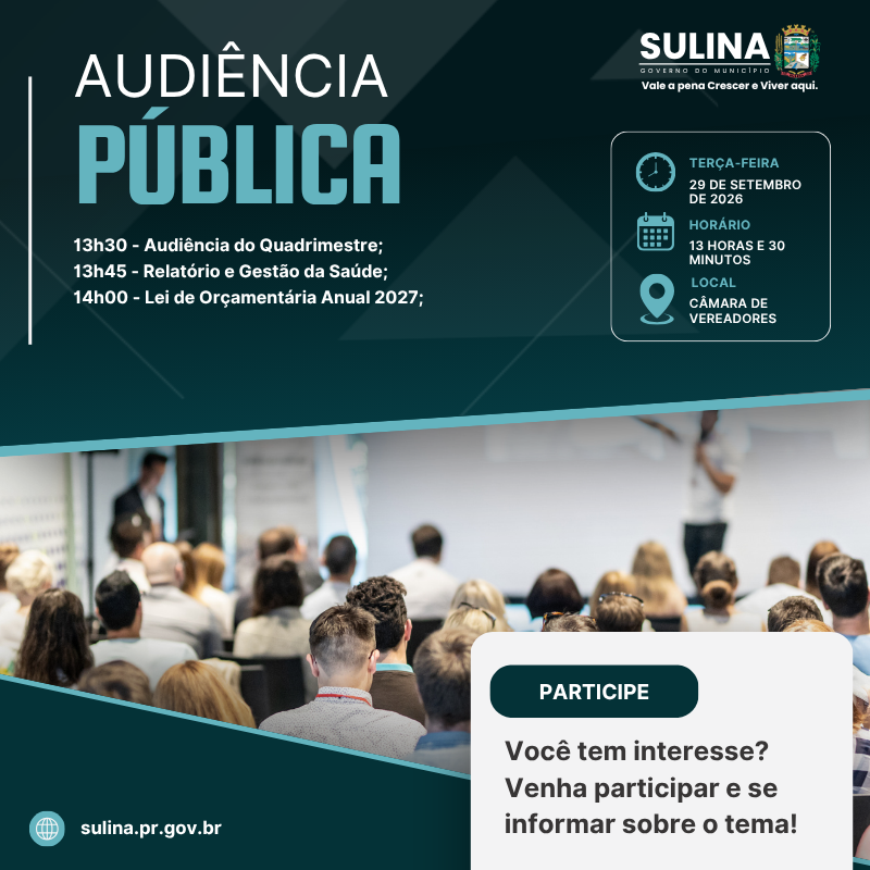 Sulina realiza audiência pública em 29 de setembro