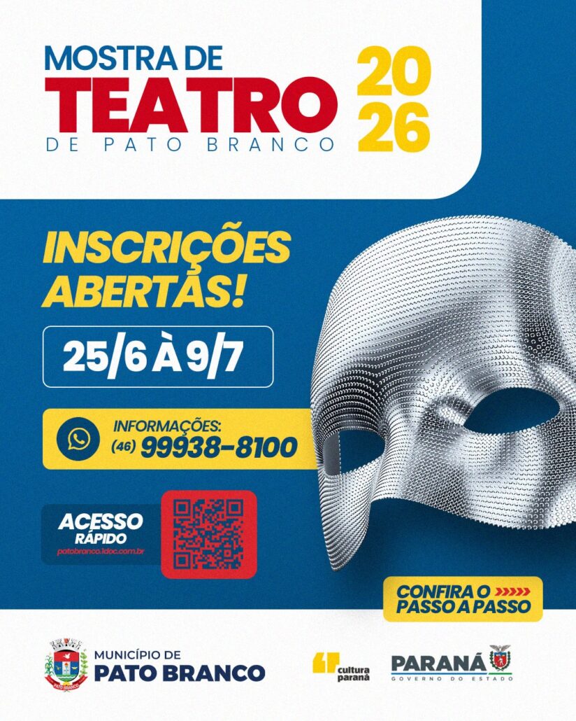 Pato Branco abre inscrições para Mostra de Teatro 2026