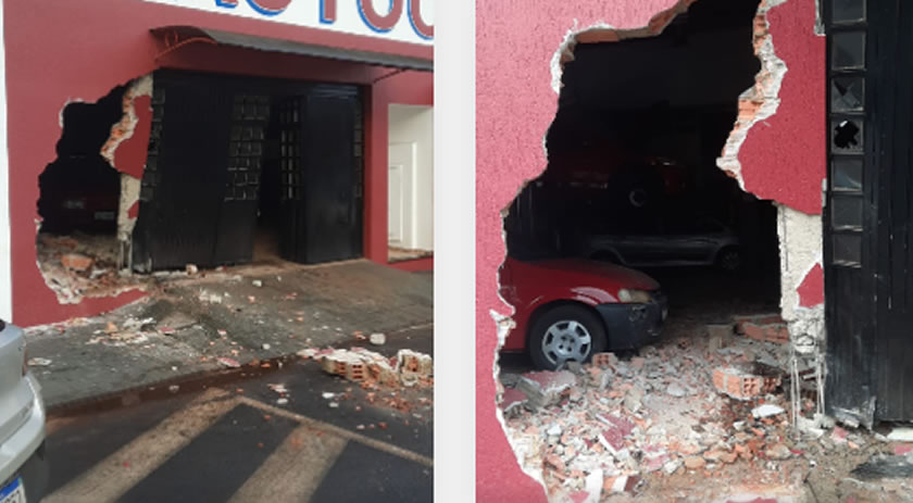 Van de transporte de trabalhadores invade oficina em Coronel Vivida após falha na direção